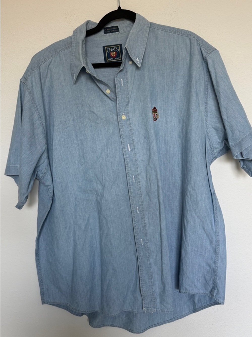 Chaps Ralph Lauren Light Blue Short Sleeve Button Down Shirt Mens XL 100% Cotton